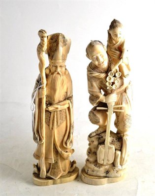 Lot 77 - A Japanese walrus ivory god of longevity circa 1890 and one other (a.f.) (2)