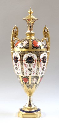 Lot 181 - A Royal Crown Derby Porcelain Twin Handled Urn,...