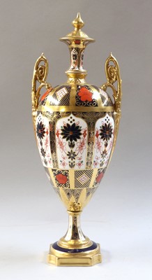 Lot 185 - A Royal Crown Derby Porcelain Twin Handled Urn,...