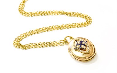 Lot 70 - An Enamel and Split Pearl Locket on Chain, the...
