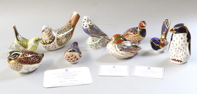 Lot 196 - Royal Crown Derby Porcelain Bird Paperweights,...