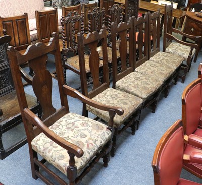 Lot 1324 - A Set of Six 20th Century Oak Dining Chairs,...