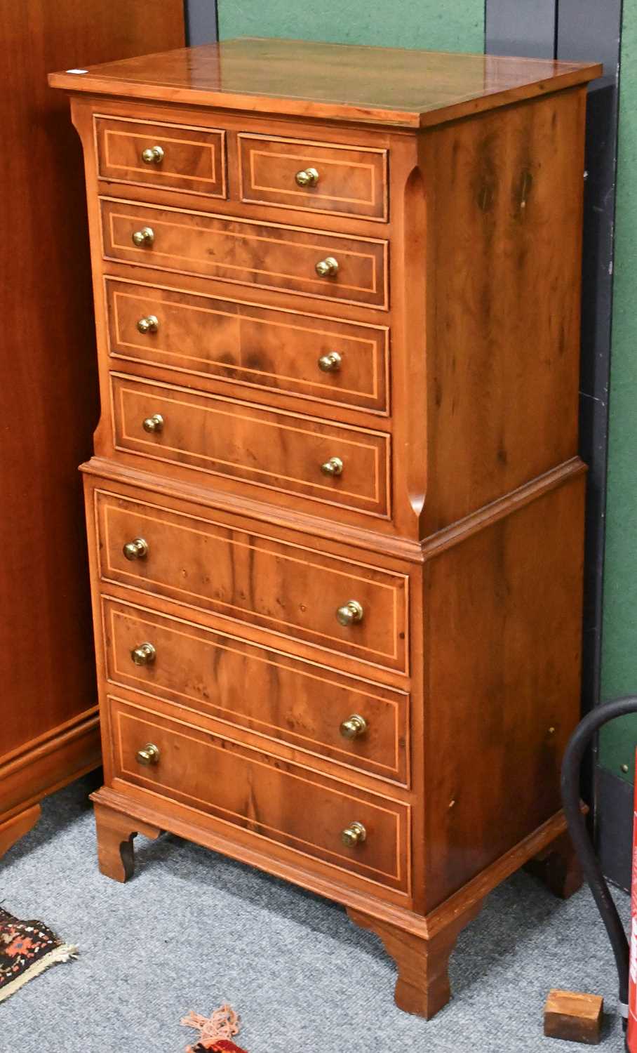 Lot 1186 A Reproduction Yew Wood Tallboy, 56cm by