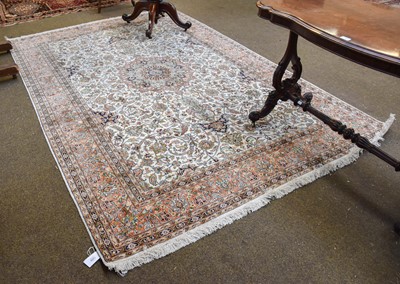 Lot 1269 - Kashmir Silk Piled Rug, the ivory field of...