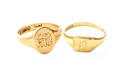 Lot 21 - Two 18 Carat Gold Signet Rings, finger size O...