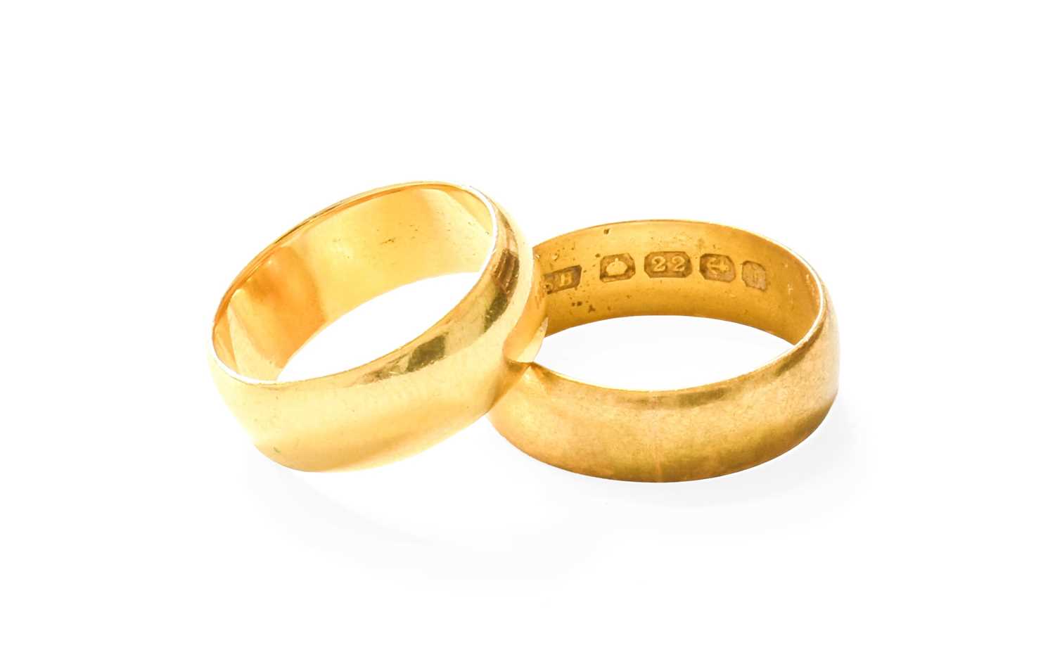 Lot 33 - Two 22 Carat Gold Band Rings, finger size J...