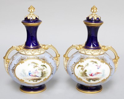 Lot 313 - A Pair of Coalport Twin-Handled Bottle Vases...