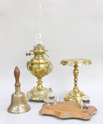 Lot 335 - A Late Victorian Brass Oil Lamp, Brass Trivet,...