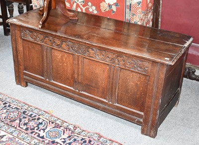 Lot 1344 - An 18th Century Carved Oak Four Panel Coffer,...