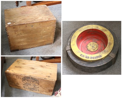 Lot 358 - An Industrial Pine American Trunk, a metal...