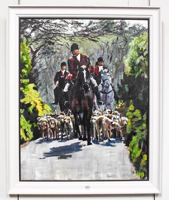 Lot 1132 - Lesley Heath (b.1966) The hunt Initialled, oil...