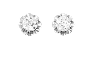 Lot 2253 - A Pair of Diamond Solitaire Earrings the old...