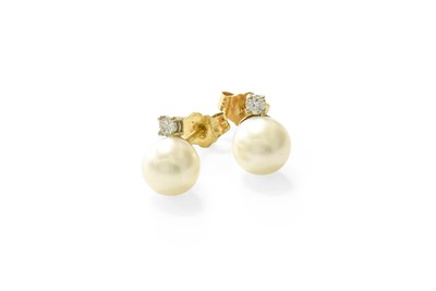 Lot 71 - A Pair of Cultured Pearl and Diamond Earrings,...