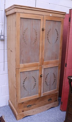 Lot 1451 - A Stencilled Pine Wardrobe, 92cm by 48cm by 181cm