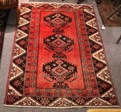 Lot 1251 - Karaja Rug, the terracotta field with three...