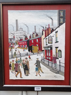 Lot 1089 - Allen Tortice (b.1949) Figures before a pub...