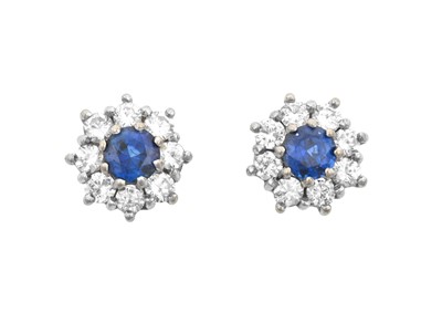 Lot 2165 - A Pair of 18 Carat White Gold Sapphire and...