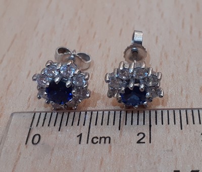 Lot 2165 - A Pair of 18 Carat White Gold Sapphire and...