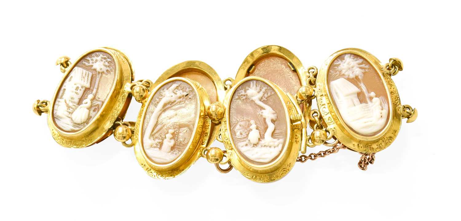 Lot 64 - A Cameo Bracelet, the eight carved shell...