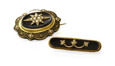 Lot 80 - An Onyx, Seed Pearl and Enamel Mourning Brooch,...