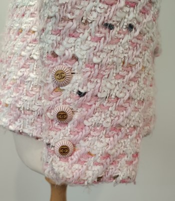 Lot 1099 - Chanel Boutique Pink and White Boucle Jacket,...
