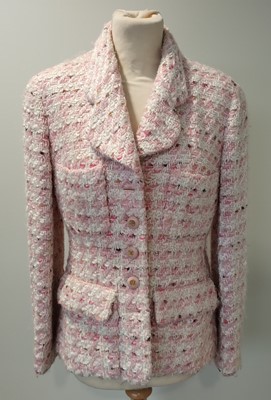 Lot 1099 - Chanel Boutique Pink and White Boucle Jacket,...