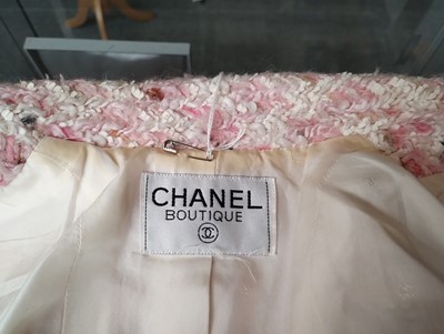 Lot 1099 - Chanel Boutique Pink and White Boucle Jacket,...