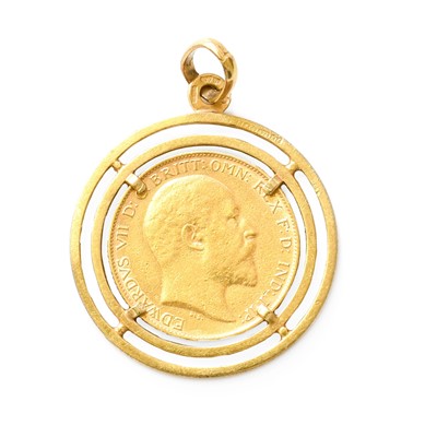 Lot 10 - A Half Sovereign Pendant, dated 1910, length 3....
