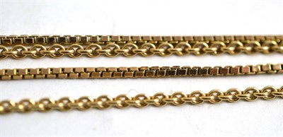 Lot 146 - A 9ct gold box link necklace and a 9ct gold trace link necklace (2)