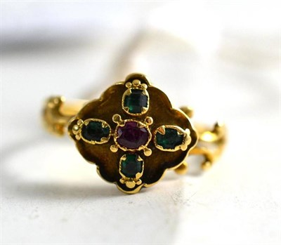 Lot 147 - A Victorian emerald and ruby set dress ring (a.f.)