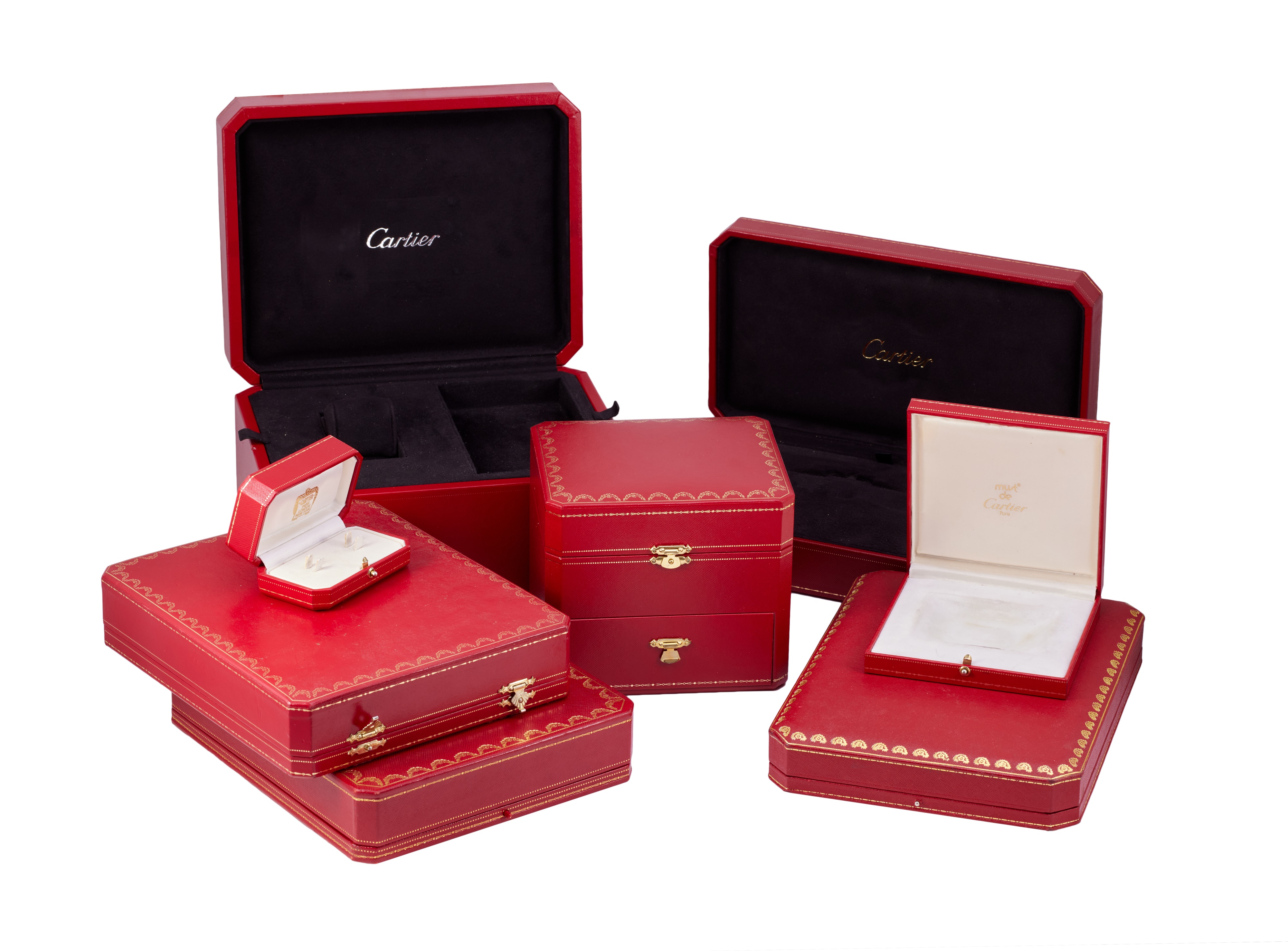 Cartier Box Color Lot 2434 - Three Cartier Wristwatch Boxes, Four