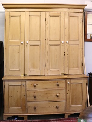 Lot 1288 - A Large Pine Farmhouse Kitchen Dresser, with...