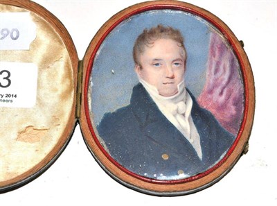 Lot 153 - Portrait miniature of a gentleman, oval, in green crushed morocco case