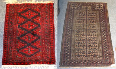 Lot 1019 - Baluch Prayer Rug, the camel ground with tree...