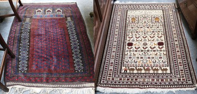 Lot 1014 - Rare Baluch Prayer Rug, the field with tribal...