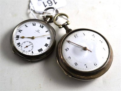 Lot 161 - A silver pair cased verge pocket watch and a silver open faced keyless pocket watch signed...