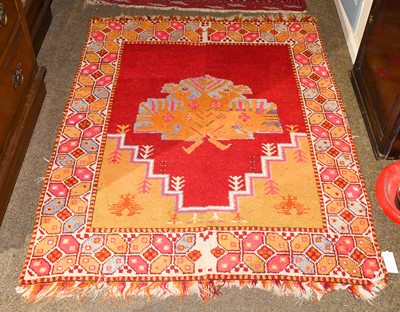 Lot 1017 - Thrace Prayer Rug, the blood red field centred...