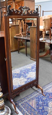 Lot 1243 - An Edwardian Mahogany Cheval Mirror, with open...