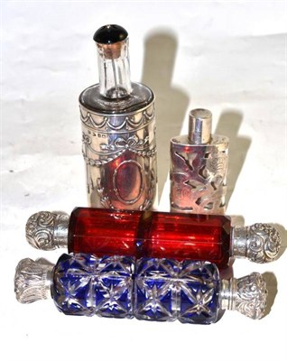 Lot 171 - Two double scent bottles and two silver cased scent bottles