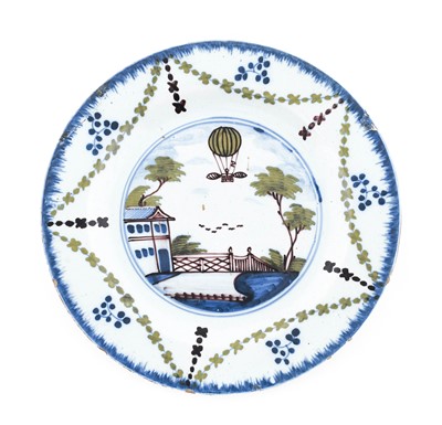 Lot 74 - An English Delft Ballooning Side Plate,...