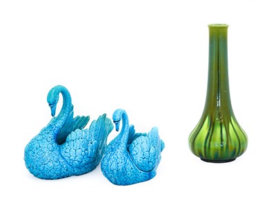 Lot 45 - Two Burmantofts Faience Pottery Swan Planters,...