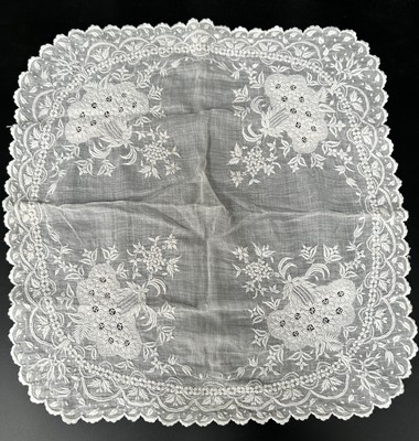 Lot 2060 - Late 19th Century Swiss Whitework Handkerchief...