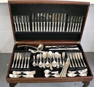 Lot 295 - A Plated Cutlery Service in Mahogany Canteen...