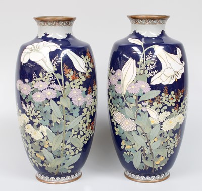 Lot 117 - A Pair of Japanese Cloisonne Vases, Meiji...