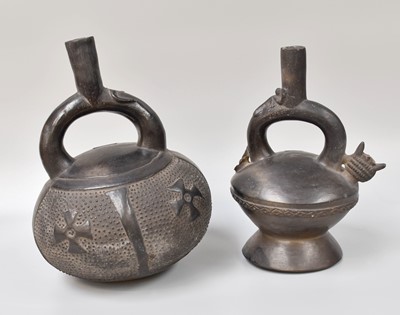 Lot 291 - Two Peruvian Chimu Black Vessels, largest 26cm