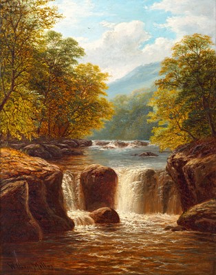 Lot 1099 - William Mellor (1851-1931) River and waterfall...