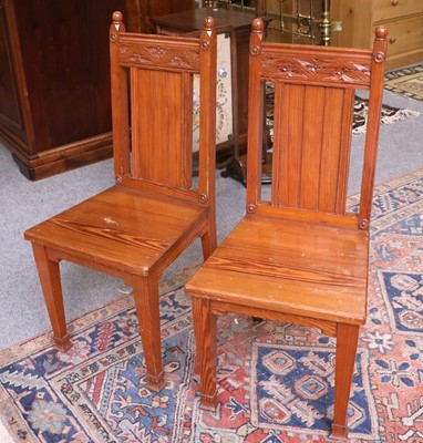 Lot 1229 - A Pair of Pitch Pine Hall Chairs