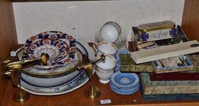 Lot 201 - Two brass planes, plated flatware, meat plates, decorative ceramics