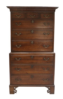 Lot 1077 - A George III Oak Chest on Chest, late 18th...