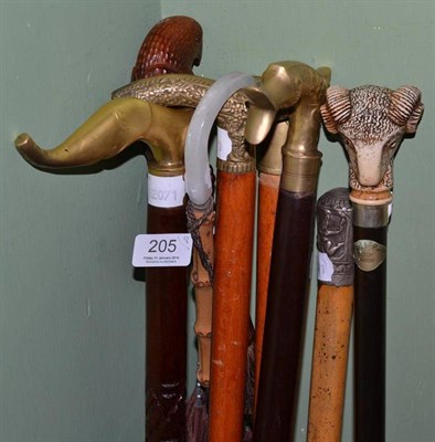 Lot 205 - Eight various walking sticks and an umbrella